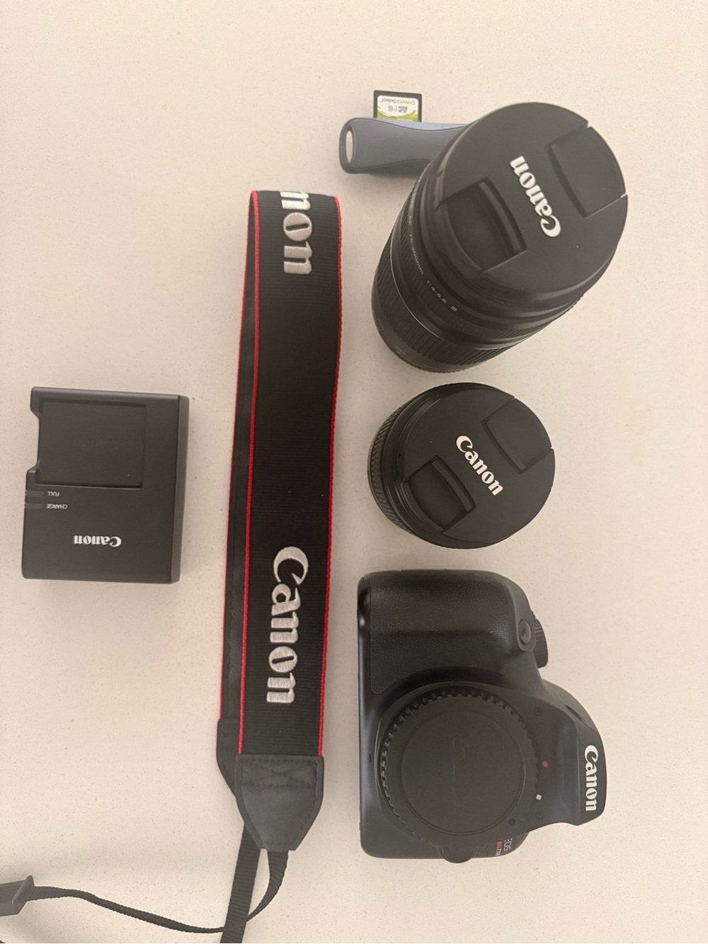 Canon Black Camera Kit with Red-Trim Strap and Lenses